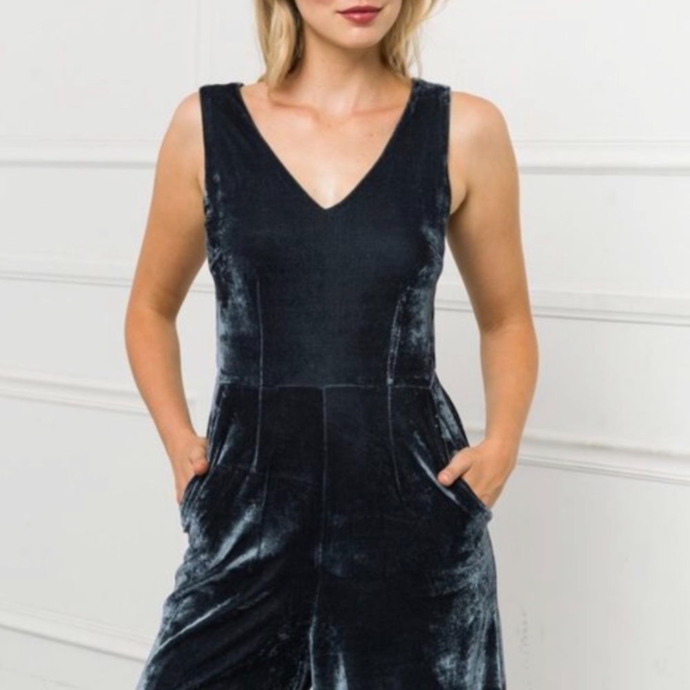Teal Velvet Cropped Jumpsuit